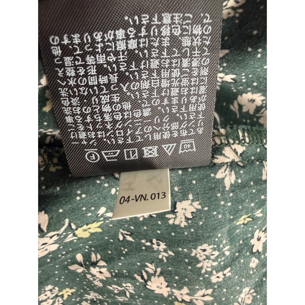 Uniqlo Size S Green Floral Volume Sleeve Midi Dress 100% Cotton Pockets - Picture 10 of 10